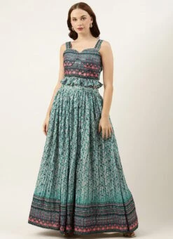 Skirt From Cream And Blue Printed N Embroidered Skirt Set After Six Wear -Indo Clothing Shop Cream and Blue Printed N Embroidered Skirt Set IWBS02301062 u