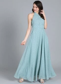 Blue Halter Neck Georgette Gown After Six Wear 10 Blue Halter Neck Georgette Gown After Six Wear -Indo Clothing Shop Custom Made Blue Halter Neck Georgette Gown IWBS01908551RTW u