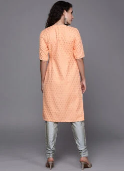 Peach Jacket Style Top And Bottom Festive Wear -Indo Clothing Shop Custom Made Peach Jacket Style Top and Bottom KSBS01908661 b