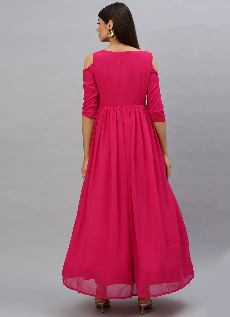 Pink Embroidred Boat Neck Gown Party Wear 4 Pink Embroidred Boat Neck Gown Party Wear - Image 4