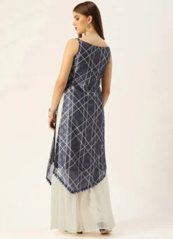Dark Blue And Off White Kurta Gharara Set Festive Wear 9 Dark Blue And Off White Kurta Gharara Set Festive Wear -Indo Clothing Shop Dark Blue And Off White Kurta Gharara Set KSBS02110867 b
