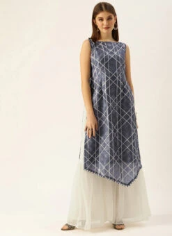 Dark Blue And Off White Kurta Gharara Set Festive Wear 8 Dark Blue And Off White Kurta Gharara Set Festive Wear -Indo Clothing Shop Dark Blue And Off White Kurta Gharara Set KSBS02110867 u