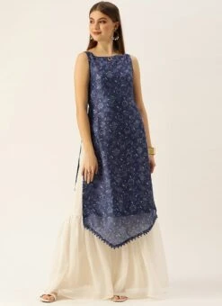 Dark Blue And Off White Kurta Gharara Set After Six Wear -Indo Clothing Shop Dark Blue And Off White Kurta Gharara Set KSBS02110868 u 1