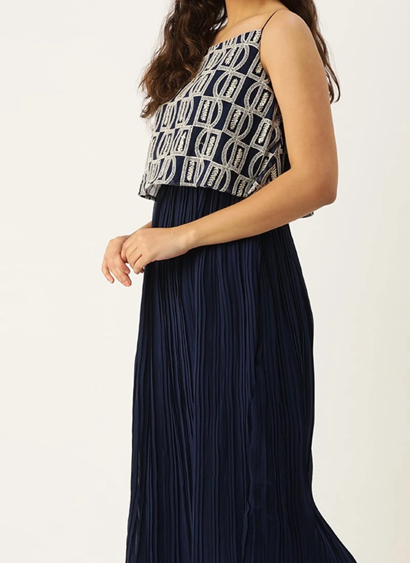 Dark Blue Embroidered Georgette Dress Festive Wear After Six Wear 1 Dark Blue Embroidered Georgette Dress Festive Wear After Six Wear