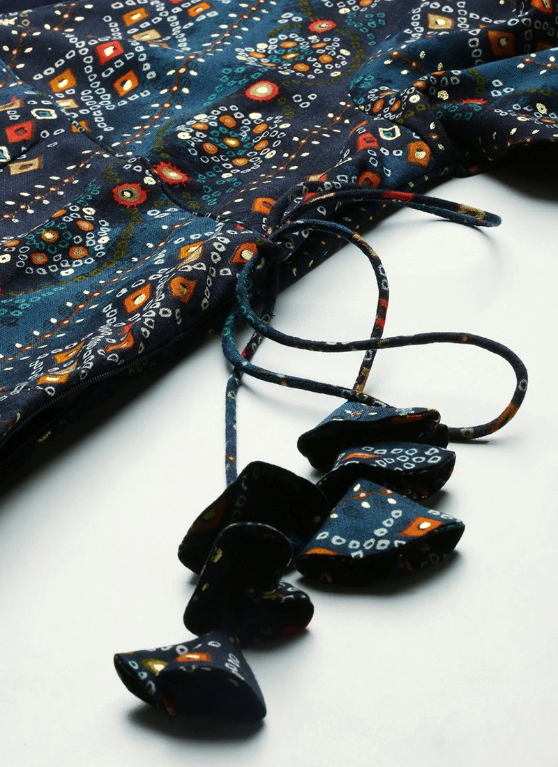 Dark Blue Printed Angarkha Gown Festive Wear 7 Dark Blue Printed Angarkha Gown Festive Wear - Image 7