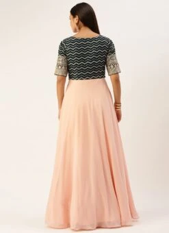 Dark Green Georgette Embroidered N Peach Gown Festive Wear -Indo Clothing Shop Dark Green Georgette Embroidered N Peach Gown IWBS02301763 b