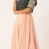 Dark Green Georgette Embroidered N Peach Gown Festive Wear