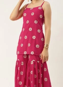 Bottom From Dark Pink Georgette Embroidered Gharara Set After Six Wear