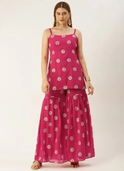 Bottom From Dark Pink Georgette Embroidered Gharara Set After Six Wear -Indo Clothing Shop Dark Pink Georgette Embroidered Gharara Set IWBS02301145 u 1