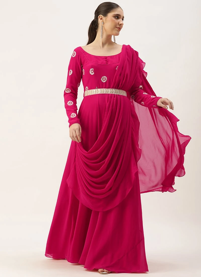Dupatta From Dark Pink Georgette Embroidered Gown After Six Wear 3 Dupatta From Dark Pink Georgette Embroidered Gown After Six Wear - Image 3
