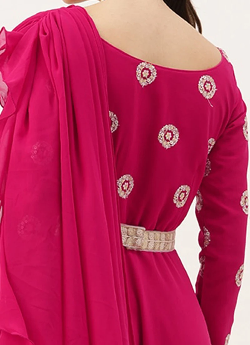 Dupatta From Dark Pink Georgette Embroidered Gown After Six Wear 6 Dupatta From Dark Pink Georgette Embroidered Gown After Six Wear - Image 6