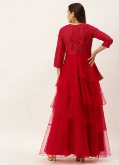 Dark Red Georgette Embroidered Layered Gown Party Wear 11 Dark Red Georgette Embroidered Layered Gown Party Wear -Indo Clothing Shop Dark Red Georgette Embroidered Layered Gown IWBS02210984 b