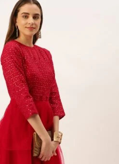 Dark Red Georgette Embroidered Layered Gown Party Wear 15 Dark Red Georgette Embroidered Layered Gown Party Wear -Indo Clothing Shop Dark Red Georgette Embroidered Layered Gown IWBS02210984 rrc4