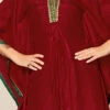 Wine Dola Silk Embroidered Kaftan Work Wear