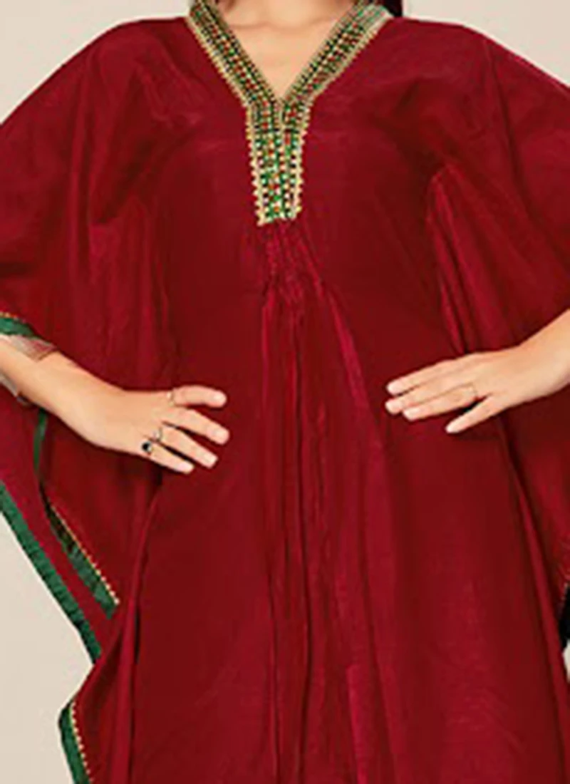 Wine Dola Silk Embroidered Kaftan Work Wear 1 Wine Dola Silk Embroidered Kaftan Work Wear