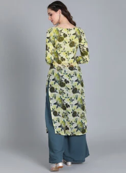Digital Print Yellow Palazzo Kurta Set Party Wear -Indo Clothing Shop Digital Print Yellow Palazzo Kurta Set KSBS01909110 b