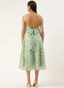 Digital Printed Green Muslin Maxi Dress Party Wear -Indo Clothing Shop Digital Printed Green Muslin Maxi Dress DRBS02206175 b