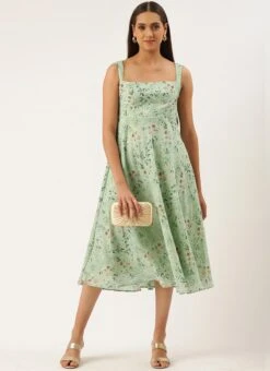 Digital Printed Green Muslin Maxi Dress Party Wear -Indo Clothing Shop Digital Printed Green Muslin Maxi Dress DRBS02206175 u
