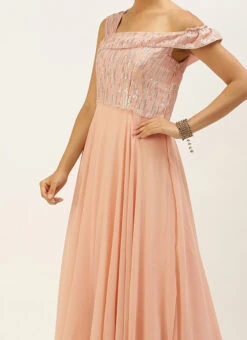 Dusty Pale Peach Embroidered Gown Party Wear