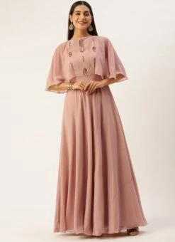 Dusty Pink Georgette Embroidered Dress Festive Wear -Indo Clothing Shop Dusty Pink Georgette Embroidered Dress DRBS02211183 u