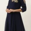 Embroidered Navy Blue Georgette Gown Festive Wear