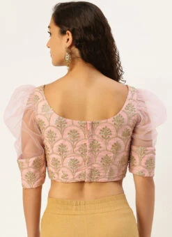 Embroidered Pink Organza Round Neck Style Blouse Party Wear 11 Embroidered Pink Organza Round Neck Style Blouse Party Wear -Indo Clothing Shop Embroidered Pink Organza Round Neck Style Blouse BLBS02305209 b