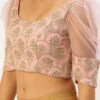 Embroidered Pink Organza Round Neck Style Blouse Party Wear