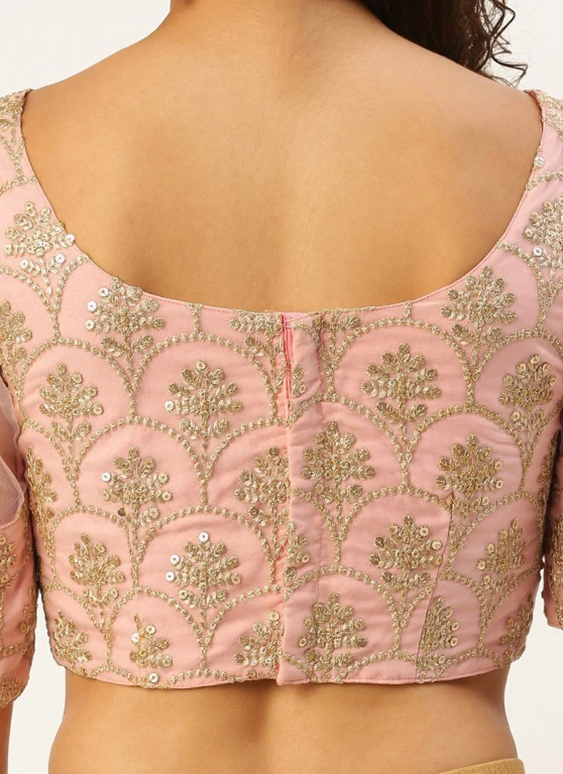 Embroidered Pink Organza Round Neck Style Blouse Party Wear 6 Embroidered Pink Organza Round Neck Style Blouse Party Wear - Image 6