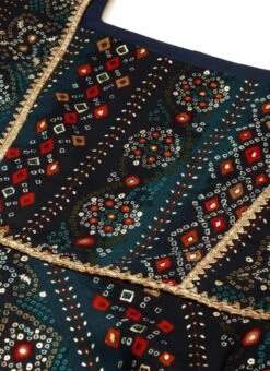 Fit N Flare Dark Blue Printed Dress Festive Wear After Six Wear -Indo Clothing Shop Fit N Flare Dark Blue Printed Dress DRBS02111158 rrc1