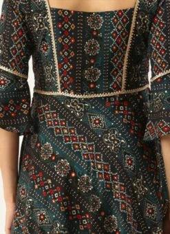 Fit N Flare Dark Blue Printed Dress Festive Wear After Six Wear -Indo Clothing Shop Fit N Flare Dark Blue Printed Dress DRBS02111158 rrc2