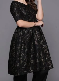 Foil Printed Black Rayon Kurta Wide Leg Pant Set After Six Wear