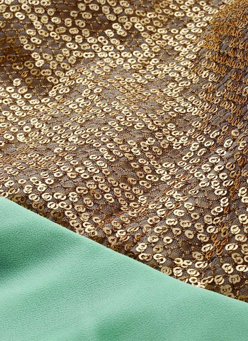 Gold Sequins Embroidered V Neck Gown Party Wear 5 Gold Sequins Embroidered V Neck Gown Party Wear - Image 5