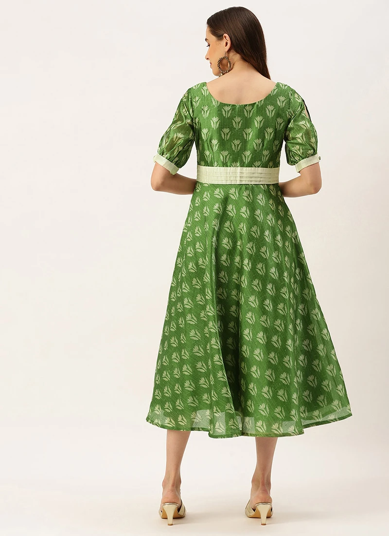 Green Art Silk Digital Printed Dress Festive Wear 4 Green Art Silk Digital Printed Dress Festive Wear - Image 4