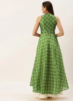 Green Art Silk Digital Printed Halter Neck Dress Festive Wear -Indo Clothing Shop Green Art Silk Digital Printed Halter Neck Dress DRBS02210996 b