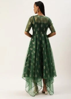 Green Art Silk Foil Organza Jacket Dress Festive Wear -Indo Clothing Shop Green Art Silk Foil Organza Jacket Dress DRBS02302394 b