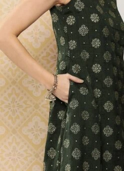 Green Art Silk Foil Print Dress After Six Wear -Indo Clothing Shop Green Art Silk Foil Print Dress DRBS02301118 rrc3