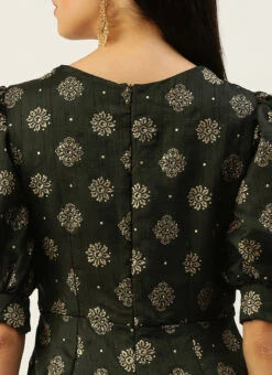 Green Art Silk Foil Print Jumpsuit Festive Wear -Indo Clothing Shop Green Art Silk Foil Print Jumpsuit DRBS02302438 rrc2
