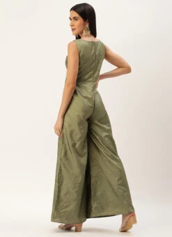 Green Art Silk Jumpsuit Festive Wear -Indo Clothing Shop Green Art Silk Jumpsuit DRBS02301983 b