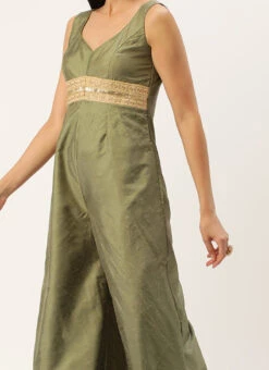 Green Art Silk Jumpsuit Festive Wear