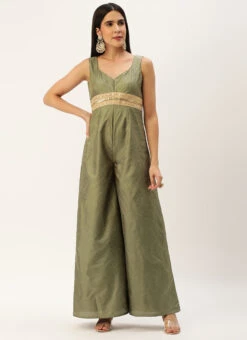 Green Art Silk Jumpsuit Festive Wear -Indo Clothing Shop Green Art Silk Jumpsuit DRBS02301983 u