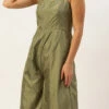Green Art Silk Jumpsuit N Yellow Organza Jacket After Six Wear