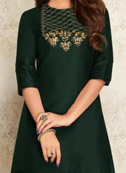 Green Art Silk Kurta Palazzo Set Work Wear