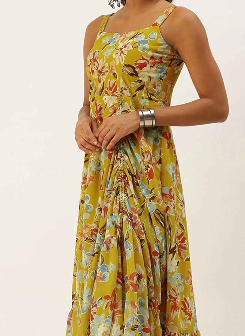 Green Asymmetric Gathered Gown Party Wear 1 Green Asymmetric Gathered Gown Party Wear