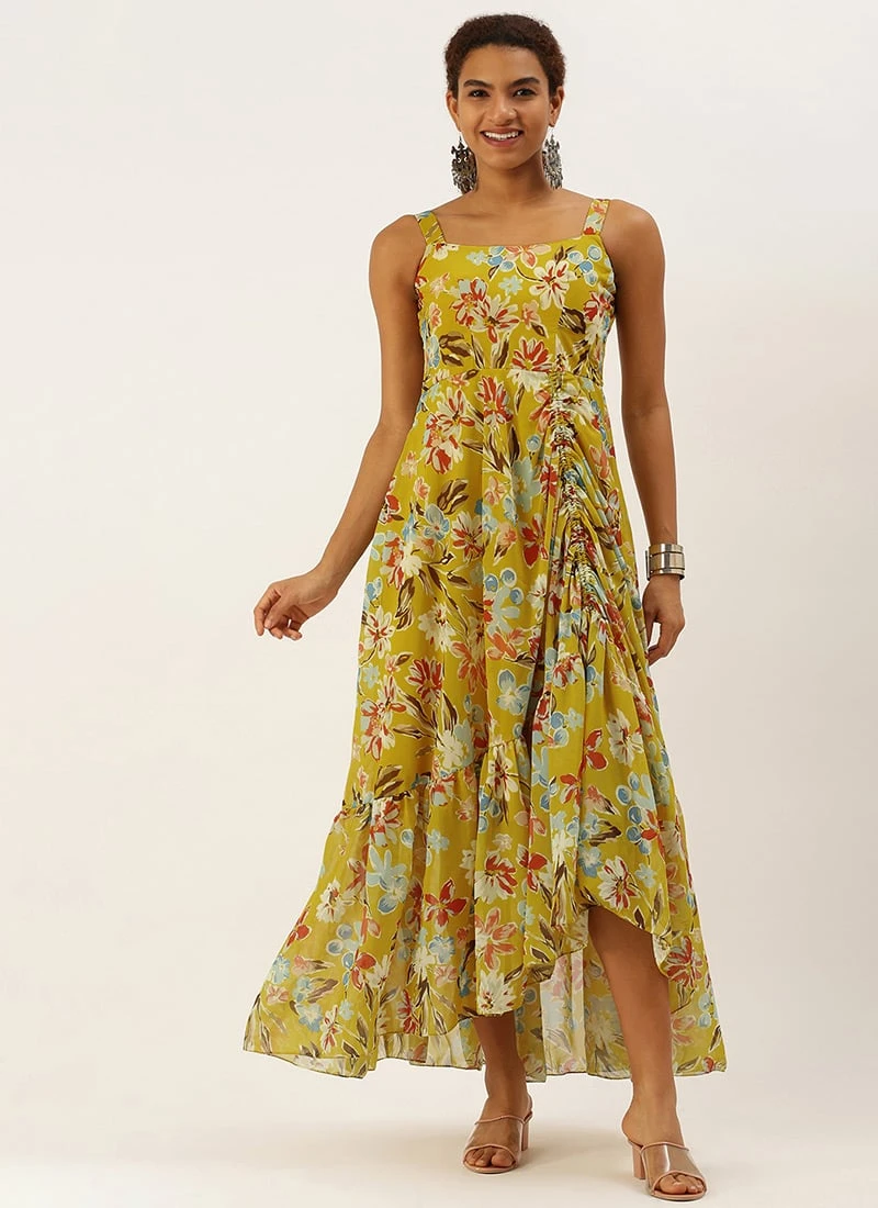 Green Asymmetric Gathered Gown Party Wear 3 Green Asymmetric Gathered Gown Party Wear - Image 3