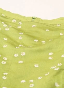 Green Blended Cotton Foil Printed Ruffled Dress After Six Wear Festive Wear -Indo Clothing Shop Green Blended Cotton Foil Printed Ruffled Dress DRBS02205991 rrc1 1