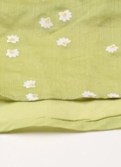 Green Blended Cotton Foil Printed Ruffled Dress After Six Wear Festive Wear -Indo Clothing Shop Green Blended Cotton Foil Printed Ruffled Dress DRBS02205991 rrc3 1