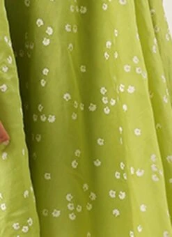 Green Blended Cotton Foil Printed Ruffled Dress After Six Wear Festive Wear -Indo Clothing Shop Green Blended Cotton Foil Printed Ruffled Dress DRBS02205991 rrc4 1