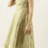 Green Brocade Boat Neck Flared Dress Wedding Wear