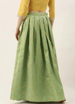 Green Brocade Box Pleated Skirt Festive Wear -Indo Clothing Shop Green Brocade Box Pleated Skirt WBBS02012680 b