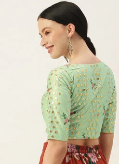 Green Chanderi Embroidered Blouse Festive Wear -Indo Clothing Shop Green Chanderi Embroidered Blouse BLBS02305275 b